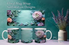 Flowers Design Mug Sublimation. Paper Floral Cup Mug Wrap Product Image 1