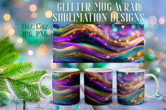 Glitter Mug Sublimation: Colorful Gold Waves Design Cup Wrap Product Image 1
