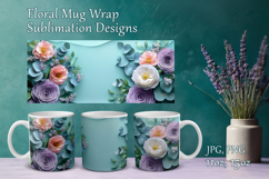 Flowers Design Mug Sublimation. Paper Floral Cup Mug Wrap Product Image 1