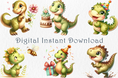 Watercolor Party Dino Clipart, 50 png Product Image 3