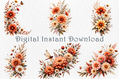 Dahlia Bouquet Clipart Set. 30 PNG Product Image 3
