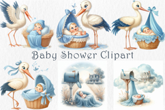 Stork and Baby Boy Shower Clipart, 25 PNG Product Image 3