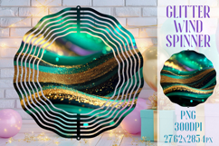 Glitter Wind Spinner Sublimation. Emerald Gold Waves Spinner Product Image 1