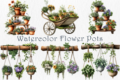 Watercolor Flower Pots Clipart, 20 png Product Image 3
