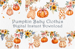 Autumn Pumpkin Baby Clothesline Clipart, 30 png Product Image 3