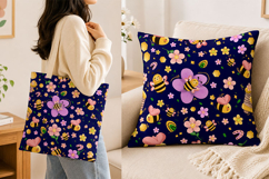 Cute Bee Seamless Pattern PNG Product Image 3