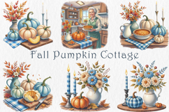 Blue Pumpkin Cottage Clipart Set, 25 PNG Product Image 3
