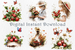 Watercolor Strawberry Clipart, 25 png Product Image 3