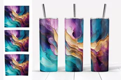 Tumbler Skinny Sublimation. Violet Teal and Gold Paints PNG Product Image 4