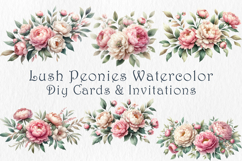 Pink Peonies Watercolor Clipart, 20 png Product Image 3