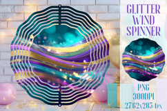 Glitter Wind Spinner Sublimation. Teal Violet Golden Waves Product Image 1