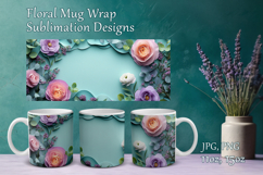 Flowers Design Mug Sublimation. Paper Floral Cup Mug Wrap Product Image 1