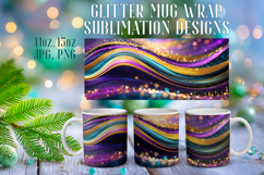 Glitter Mug Sublimation: Colorful Gold Waves Design Cup Wrap Product Image 1