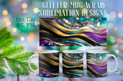 Glitter Mug Sublimation: Colorful Gold Waves Design Cup Wrap Product Image 1