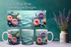Flowers Design Mug Sublimation. Paper Floral Cup Mug Wrap Product Image 1
