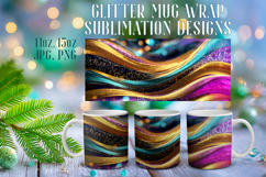 Glitter Mug Sublimation: Colorful Gold Waves Design Cup Wrap Product Image 1