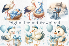 Stork and Baby Boy Shower Clipart, 25 PNG Product Image 4