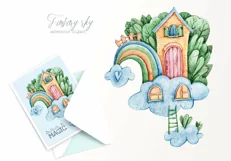 Watercolor cute nursery rainbow clipart / sublimation Product Image 3