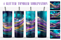 Glitter Tumbler Sublimation. Violet Teal Gold Waves Tumbler Product Image 1