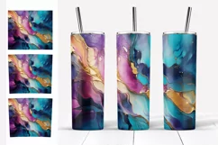 Tumbler Skinny Sublimation. Violet Teal and Gold Paints PNG Product Image 5