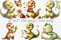 Watercolor Party Dino Clipart, 50 png Product Image 4
