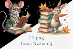 Woodland Animals with Books Clipart, 20 png Product Image 4