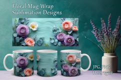 Flowers Design Mug Sublimation. Paper Floral Cup Mug Wrap Product Image 1
