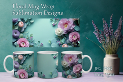 Flowers Design Mug Sublimation. Paper Floral Cup Mug Wrap Product Image 1
