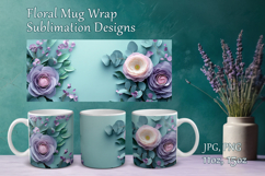 Flowers Design Mug Sublimation. Paper Floral Cup Mug Wrap Product Image 1