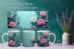 Flowers Design Mug Sublimation. Paper Floral Cup Mug Wrap Product Image 1