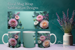 Flowers Design Mug Sublimation. Paper Floral Cup Mug Wrap Product Image 1