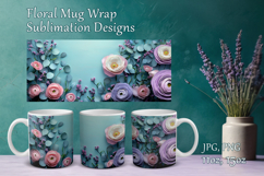 Flowers Design Mug Sublimation. Paper Floral Cup Mug Wrap Product Image 1