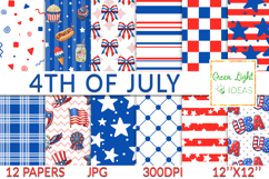 4th of July Digital Papers, Patriotic Backgrounds, USA Flag Product Image 1