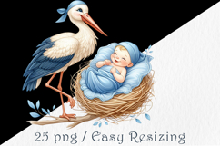 Stork and Baby Boy Shower Clipart, 25 PNG Product Image 5