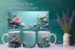 Flowers Design Mug Sublimation. Paper Floral Cup Mug Wrap Product Image 1