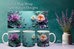 Flowers Design Mug Sublimation. Paper Floral Cup Mug Wrap Product Image 1