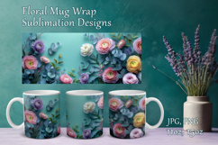 Flowers Design Mug Sublimation. Paper Floral Cup Mug Wrap Product Image 1
