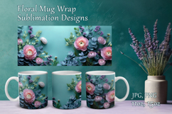 Flowers Design Mug Sublimation. Paper Floral Cup Mug Wrap Product Image 1