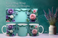 Flowers Design Mug Sublimation. Paper Floral Cup Mug Wrap Product Image 1
