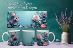 Flowers Design Mug Sublimation. Paper Floral Cup Mug Wrap Product Image 1