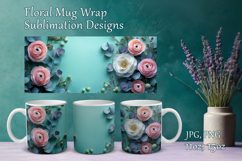 Flowers Design Mug Sublimation. Paper Floral Cup Mug Wrap Product Image 1