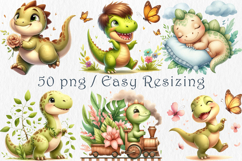 Watercolor Party Dino Clipart, 50 png Product Image 6