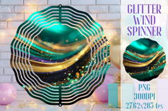 Glitter Wind Spinner Sublimation. Emerald Gold Waves Spinner Product Image 1