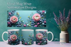 Flowers Design Mug Sublimation. Paper Floral Cup Mug Wrap Product Image 1