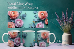 Paper Flowers Design Mug Sublimation. Floral Cup Mug Wrap Product Image 1