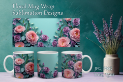 Paper Flowers Design Mug Sublimation. Floral Cup Mug Wrap Product Image 1
