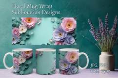 Paper Flowers Design Mug Sublimation. Floral Cup Mug Wrap Product Image 1