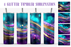Glitter Tumbler Sublimation. Violet Teal Gold Waves Tumbler Product Image 1