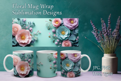 Paper Flowers Design Mug Sublimation. Floral Cup Mug Wrap Product Image 1