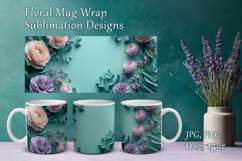 Paper Flowers Design Mug Sublimation. Floral Cup Mug Wrap Product Image 1